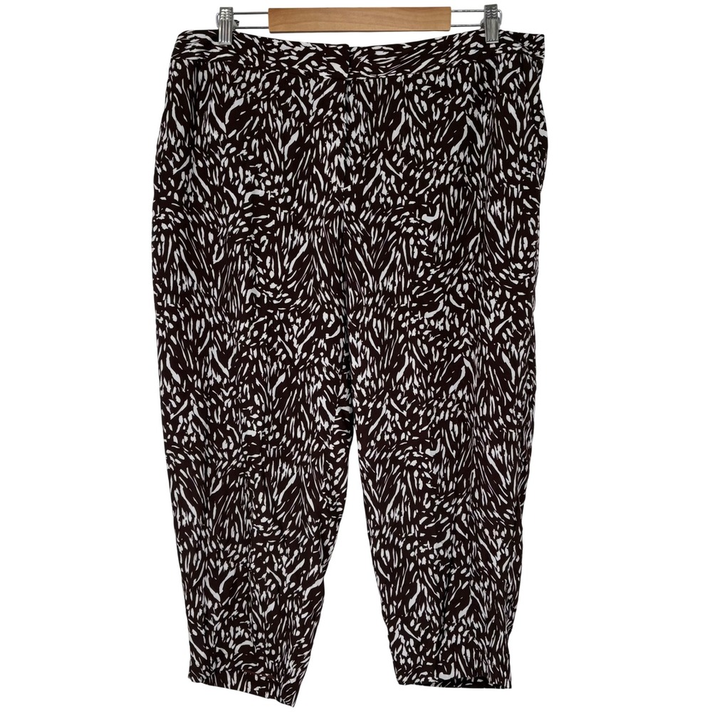 Liz Claiborne Wide Leg Pants Abstract Print XL Cocoa White Flowy‎ Cropped